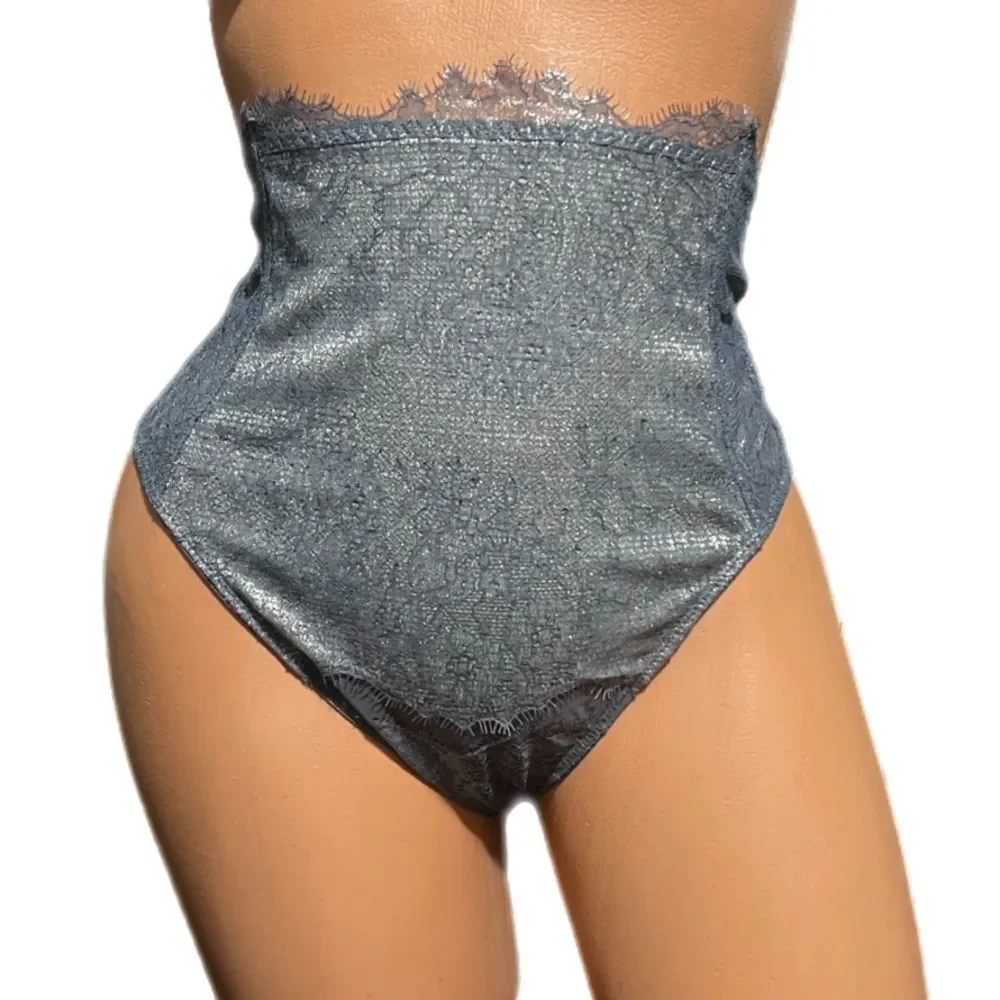 Victorias Secret Dream Angels High Waist Metallic Lace thong panty gray Large